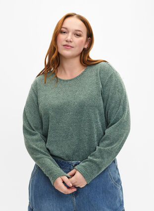 Melange blouse with round neck and long sleeves, Green Bay, Model image number 0