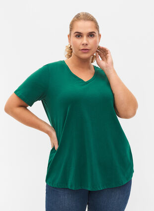 Basic plain cotton t-shirt, Evergreen, Model image number 0