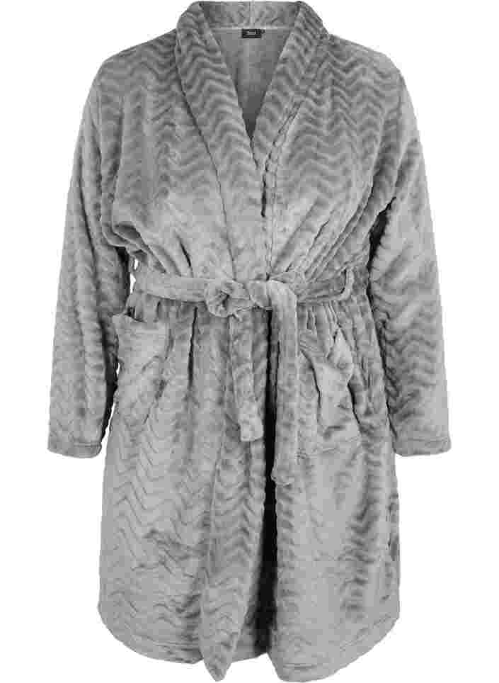 Short patterned dressing gown with pockets, Dark Grey, Packshot image number 0