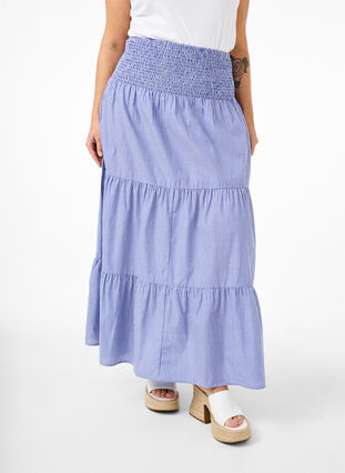 Striped maxi skirt with a smock, Baja Blue Stripe, Model image number 2