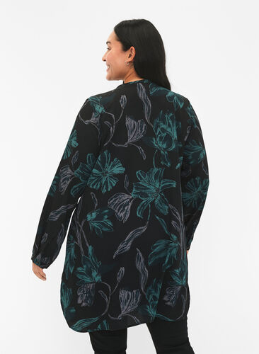 FLASH - Floral tunic with long sleeves, Black Scarab Flower, Model image number 1