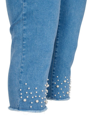 High waisted denim capri trousers with pearls, Light blue denim, Packshot image number 3