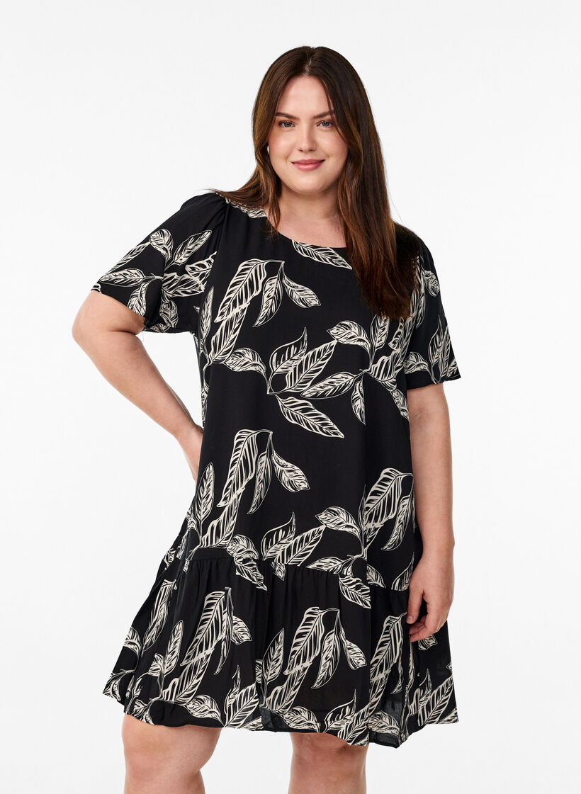 Dress in viscose with cutline, Black, Model image number 0