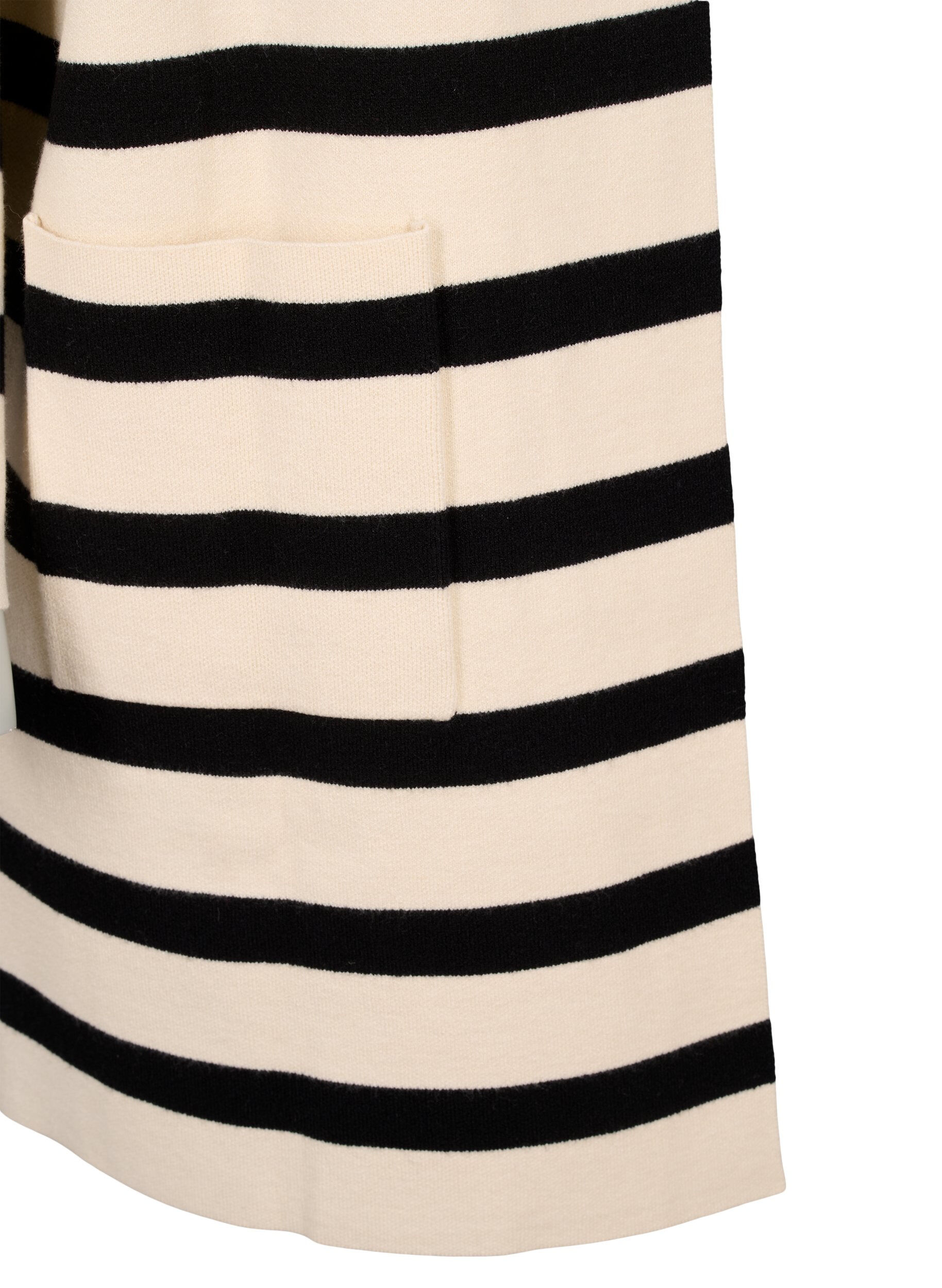 Zizzifashion Long striped knitted cardigan, Birch w/Black, Packshot image number 3