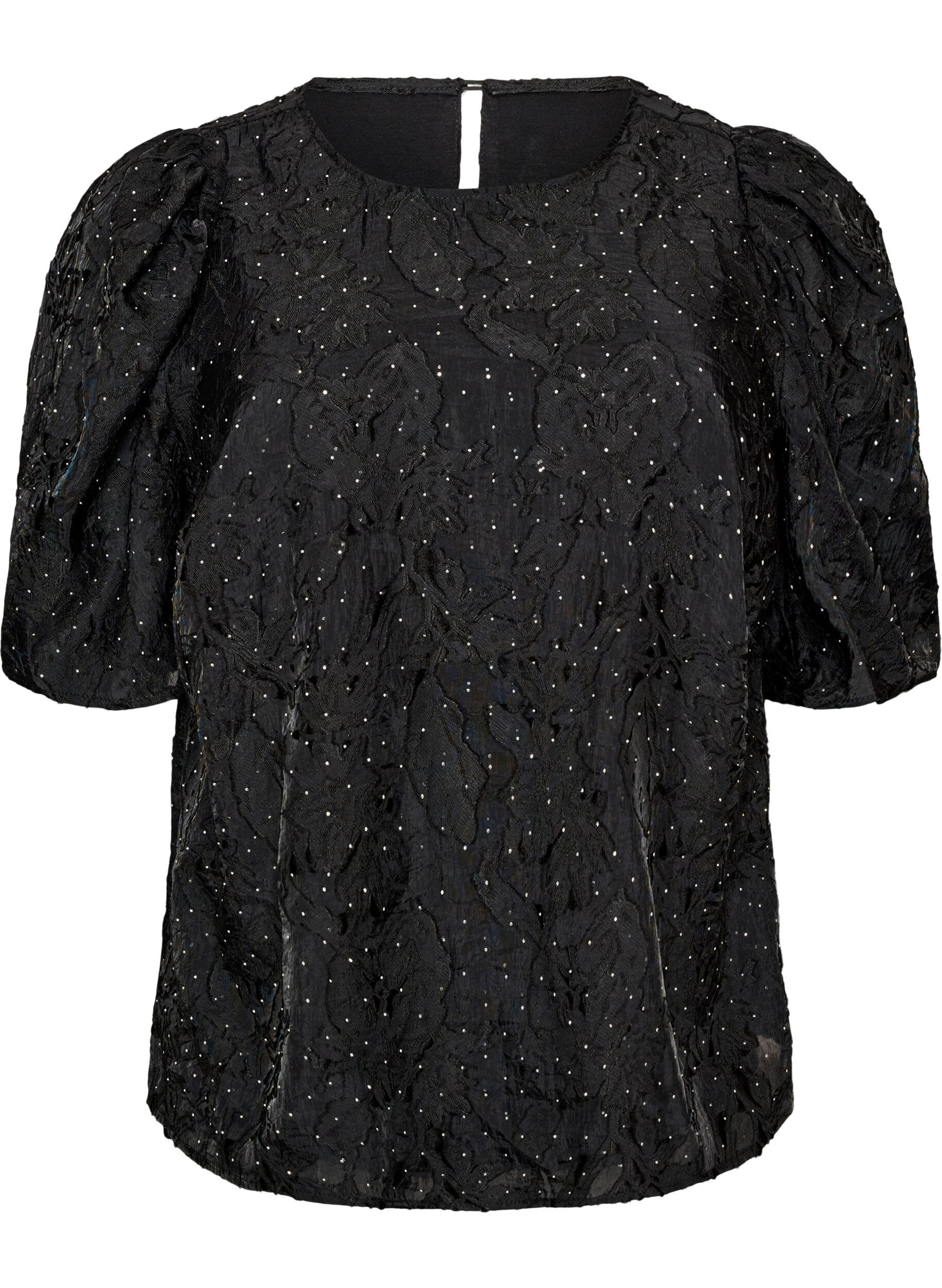 Jacquard blouse with sparkly details and puff sleeves