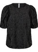 Jacquard blouse with sparkly details and puff sleeves, Black, Packshot image number 0