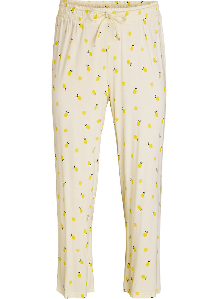 Pyjama trousers in soft jersey with high waist and fruit print, Yellow, Packshot image number 0