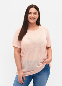 T-shirt with studs and round neck, Pale Blush, Model