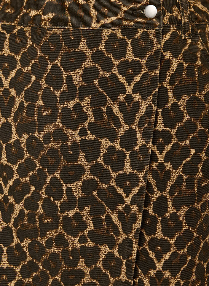 Short denim skirt with leopard print and an A-line shape, Brown, Packshot