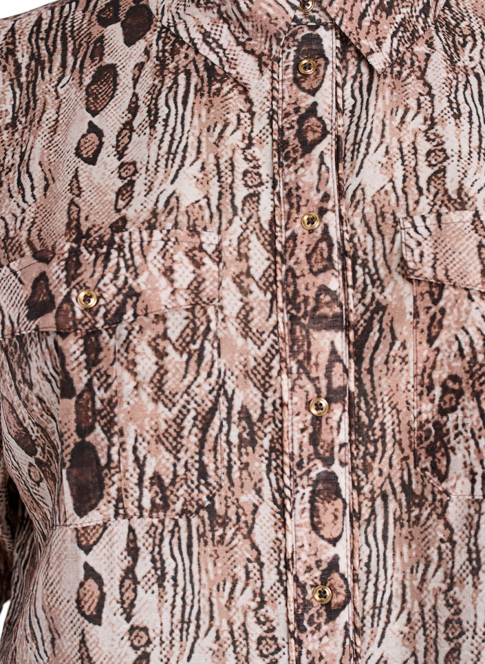 Loose shirt with animal print and chest pockets, Brown, Packshot image number 2