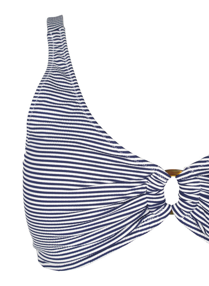 Bikini top with striped texture and ring detail, Blue, Packshot image number 2