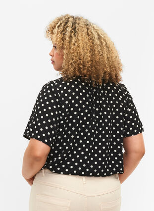 Blouse with short sleeves and v-neck, Black w. Dots, Model image number 1