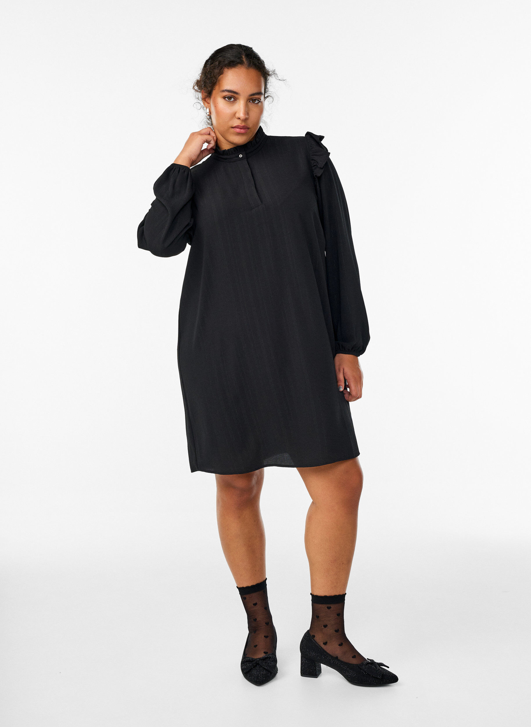 ZizzifashionShort dress with ruffles and glitter, Black, Model image number 1