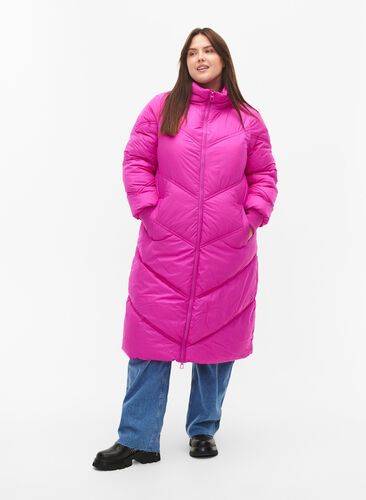 Long puffer winter jacket, Rose Violet, Model image number 0