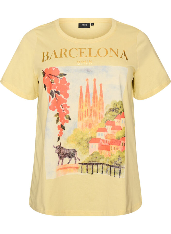 Cotton T-shirt with print, Yellow, Packshot image number 0