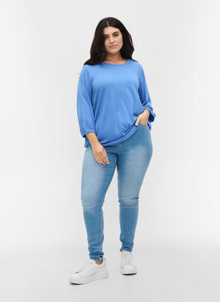 Plain blouse with 3/4 sleeves, Ultramarine Mel, Model image number 2