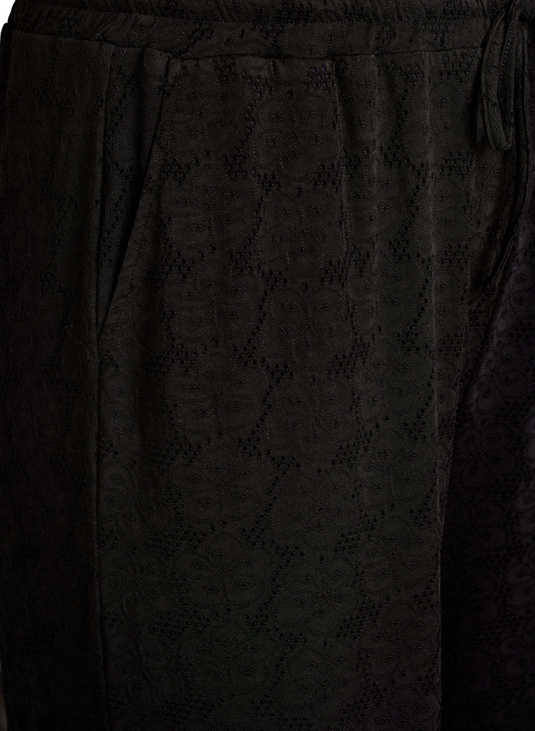 Zizzifashion FLASH - Trousers with texture and high waist, Black, Packshot image number 2