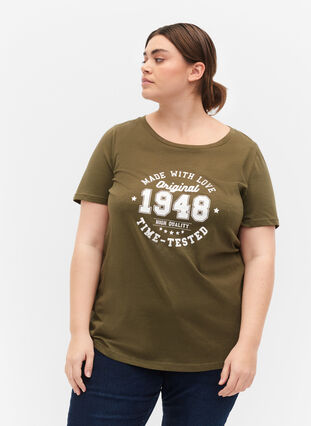 Cotton t-shirt with print on the front, Ivy Green MADE WITH, Model image number 0