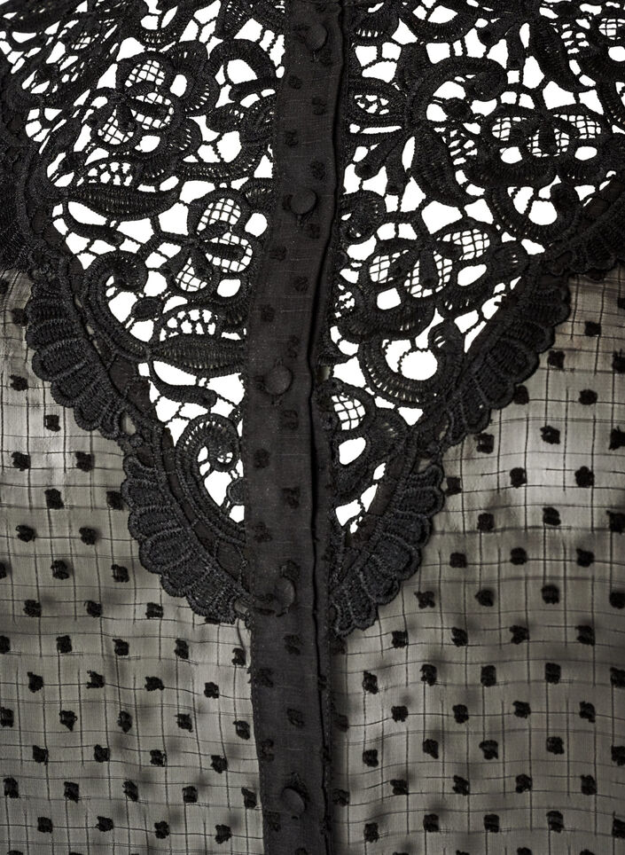 Shirt blouse with lace insert and dot pattern, Black, Packshot image number 2