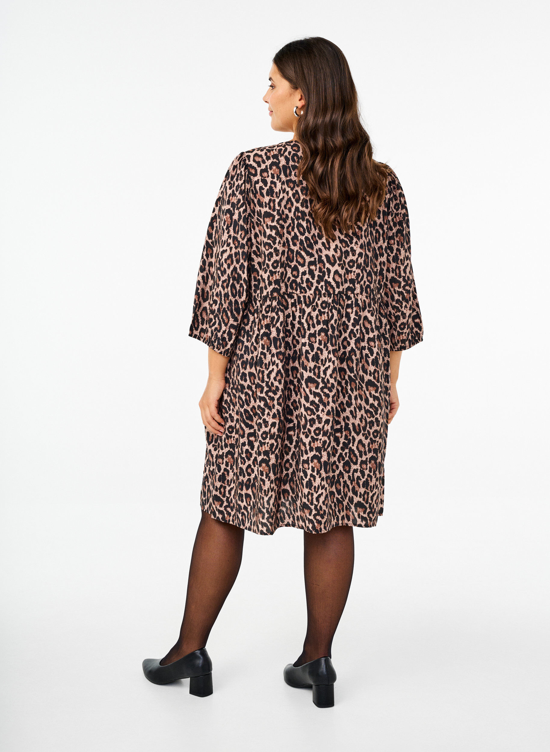 Zizzifashion Dress with bows and 3/4 sleeves, LEO AOP, Model image number 1