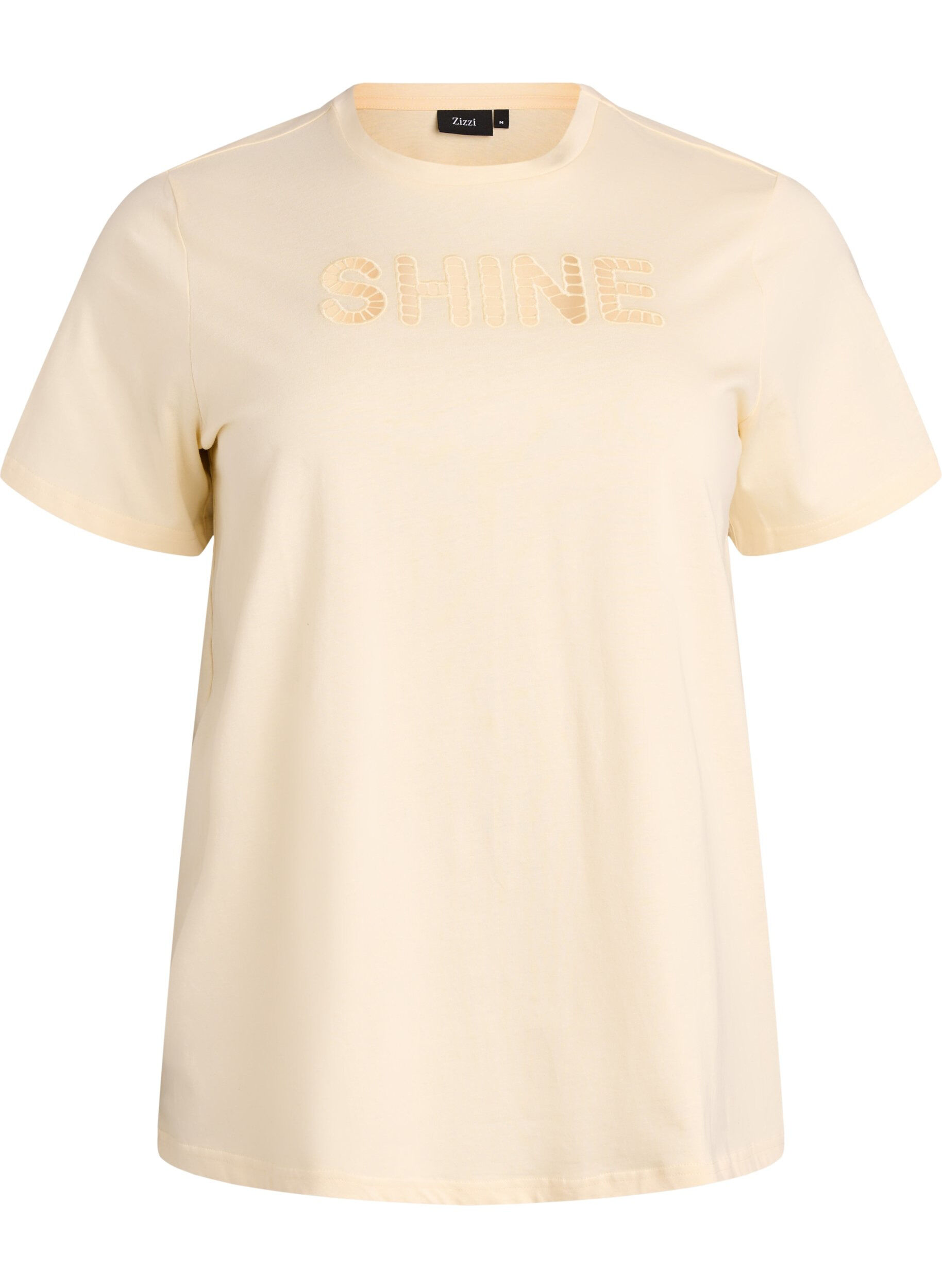 Zizzifashion Cotton T-shirt with embroidered text, Yellow, Packshot image number 0