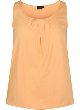 Cotton top with rounded neckline and lace trim, Apricot Nectar, Packshot image number 0