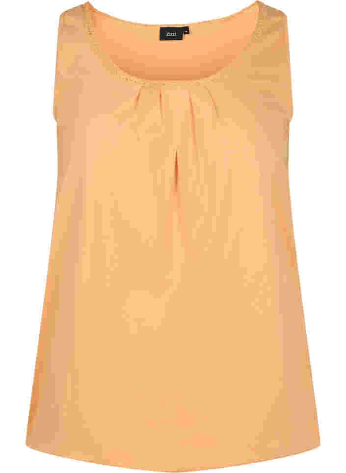 Cotton top with rounded neckline and lace trim, Apricot Nectar, Packshot image number 0