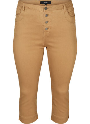 Close-fitting capris with button fastening, Camel, Packshot image number 0
