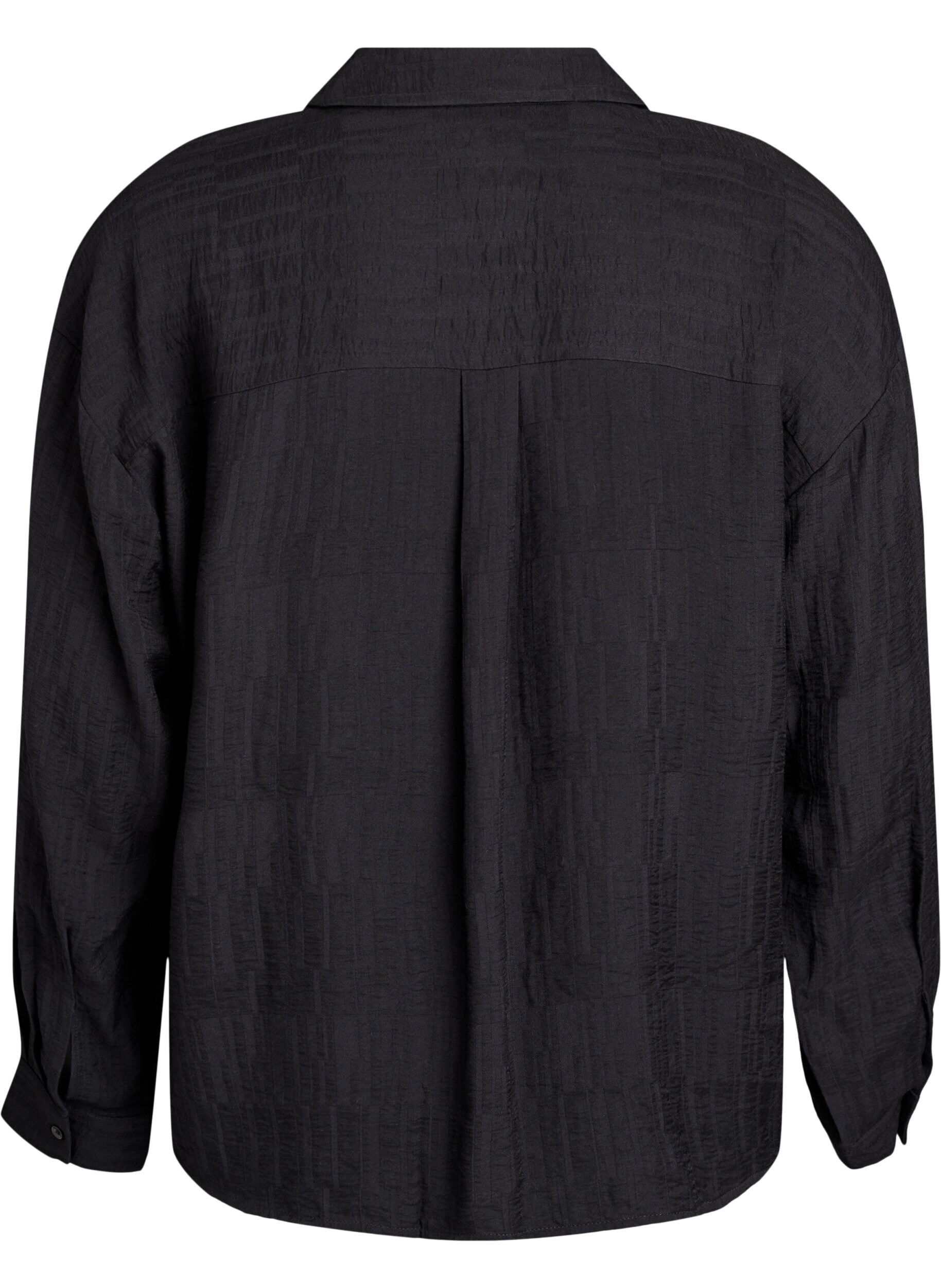Zizzifashion Loose shirt with texture and a V-neck, Black, Packshot image number 1