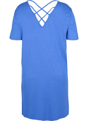 Short-sleeved viscose dress with back detail, Dazzling Blue, Packshot image number 1
