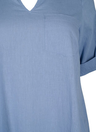 Short-sleeved cotton blend tunic with linen, Faded Denim, Packshot image number 2