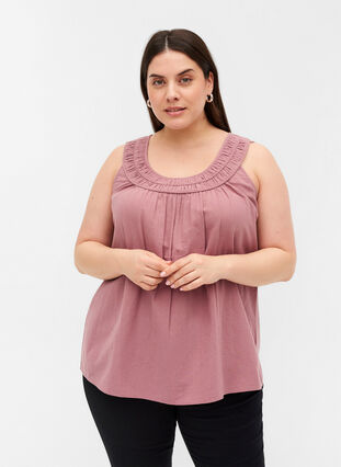 Sleeveless cotton top with an A-line cut, Wistful Mauve, Model image number 0