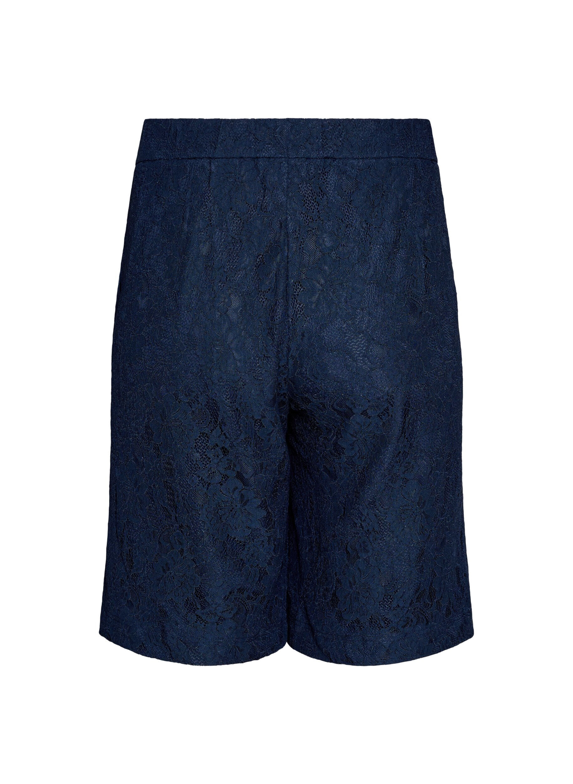 Zizzifashion High-waisted lace Bermuda shorts, Blue, Packshot image number 1