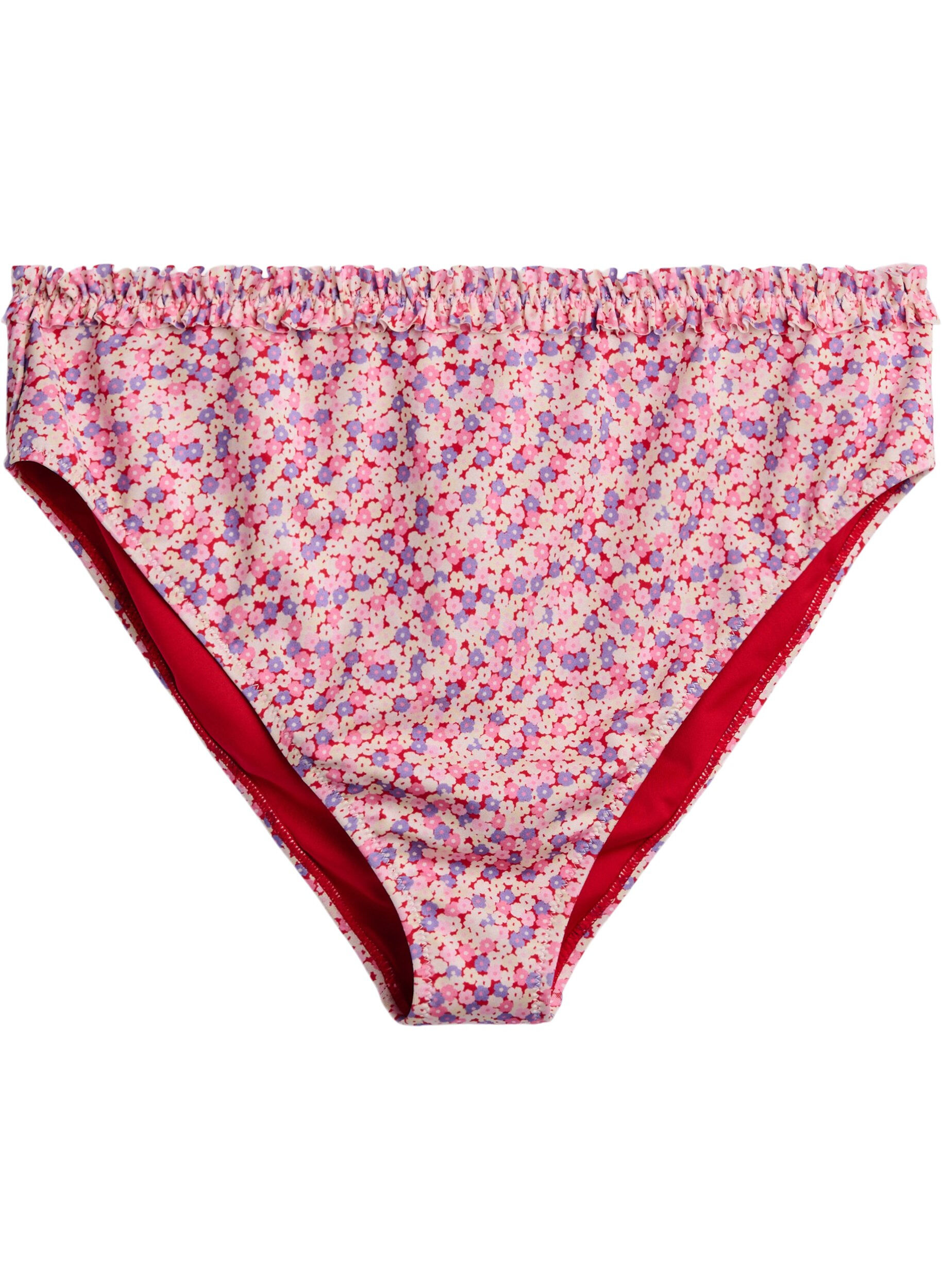 Floral tai bikini briefs with a ruched edge