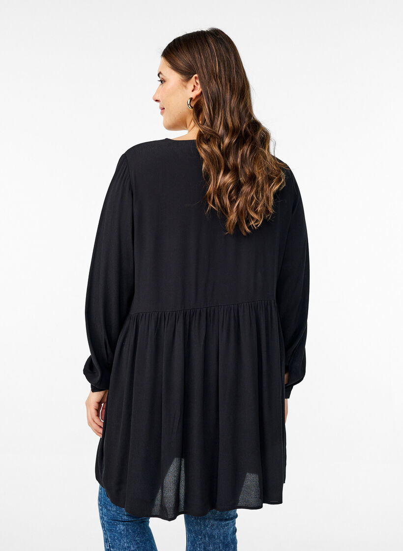 Long-sleeved tunic with a seam, Black, Model image number 2