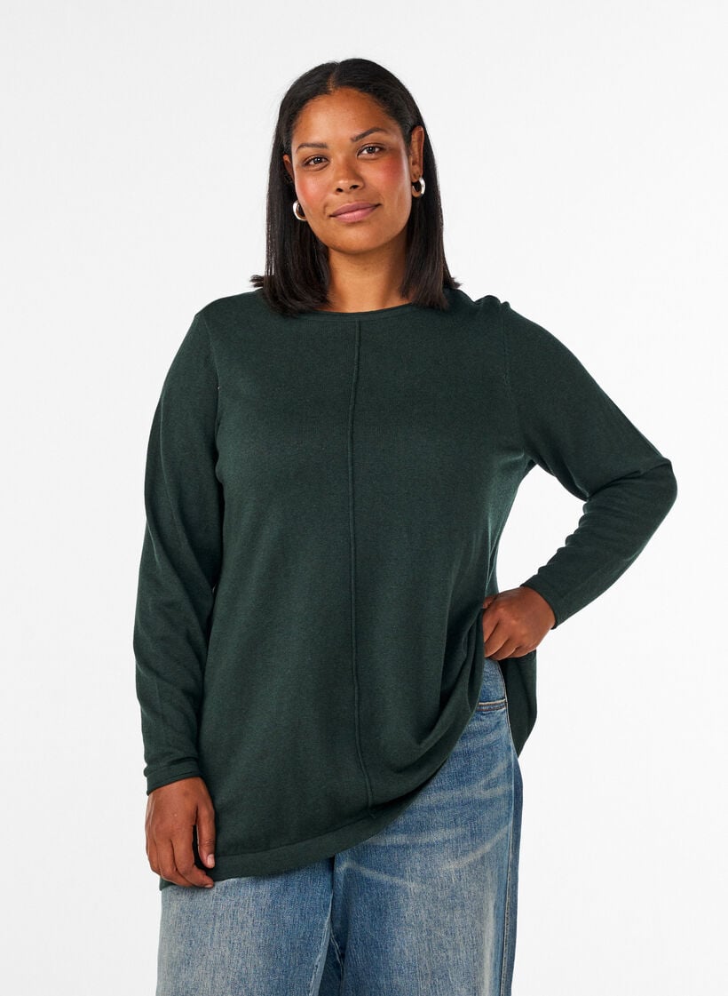 Knitted blouse in cotton-viscose blend, Green, Model image number 0