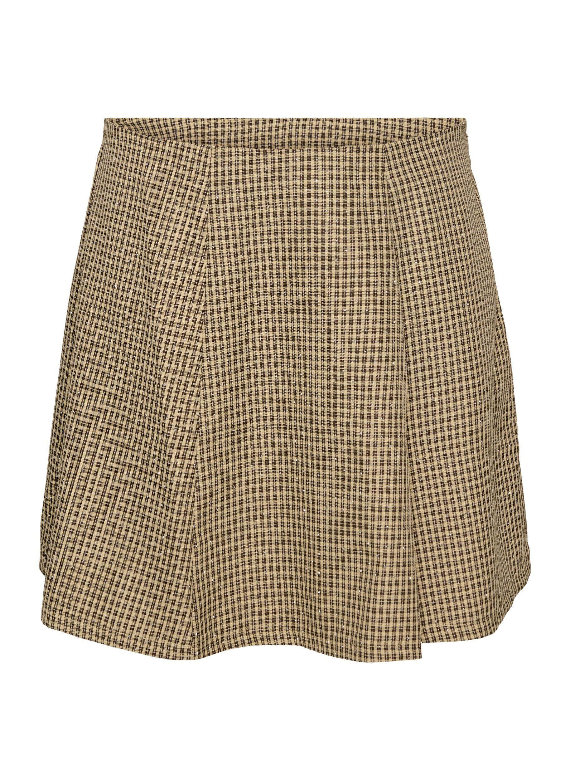 ZizzifashionSkirt with a mini-check pattern and rhinestones, Brown, Packshot image number 0
