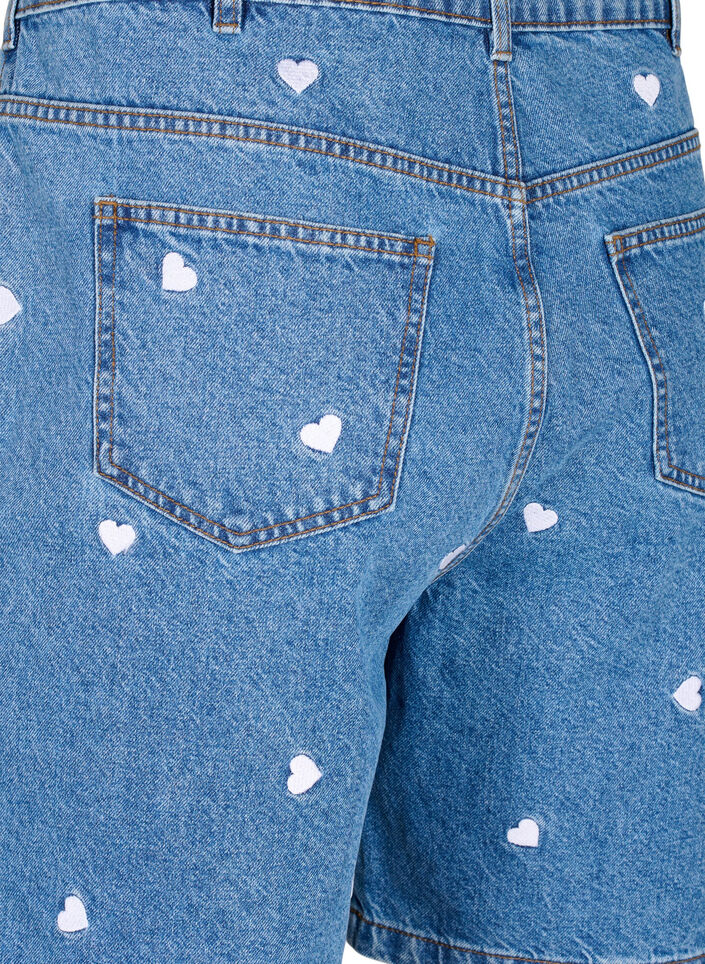 High-waist denim shorts with embroidered hearts, Light Blue, Packshot image number 3