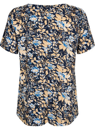 FLASH - Blouse with short sleeves and print, Brown Blue Flower, Packshot image number 1