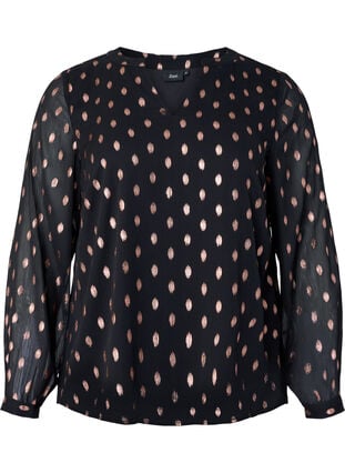 Printed blouse with v-neckline, Black/R.Gold Diamond, Packshot image number 0