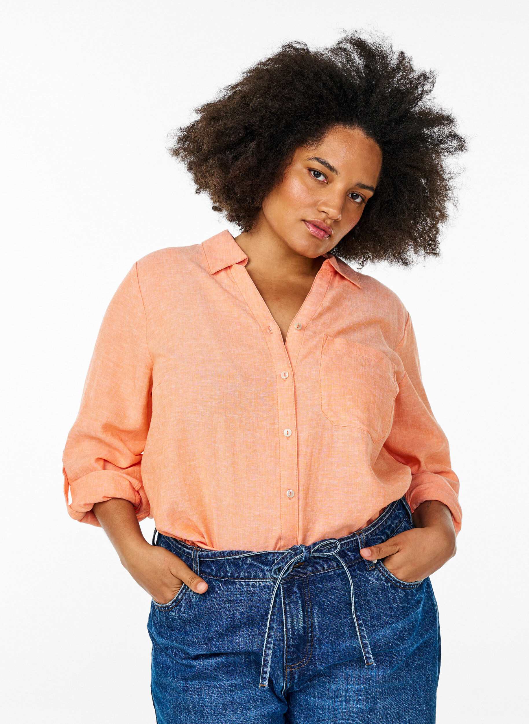 ZizzifashionShirt in linen and viscose with 3/4 sleeves, Coral, Model image number 0