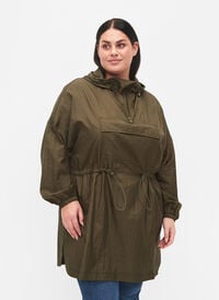 Long anorak with hood and pocket, Grape Leaf, Model