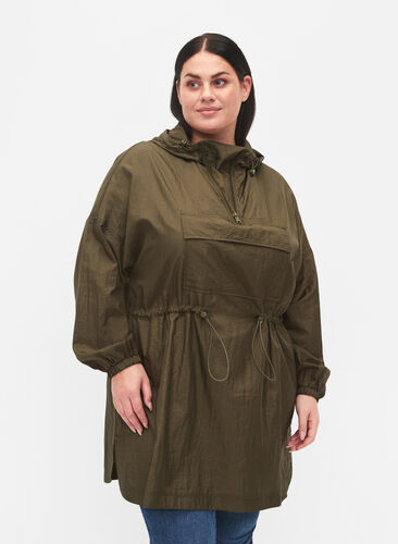 Long anorak with hood and pocket, Grape Leaf, Model image number 0
