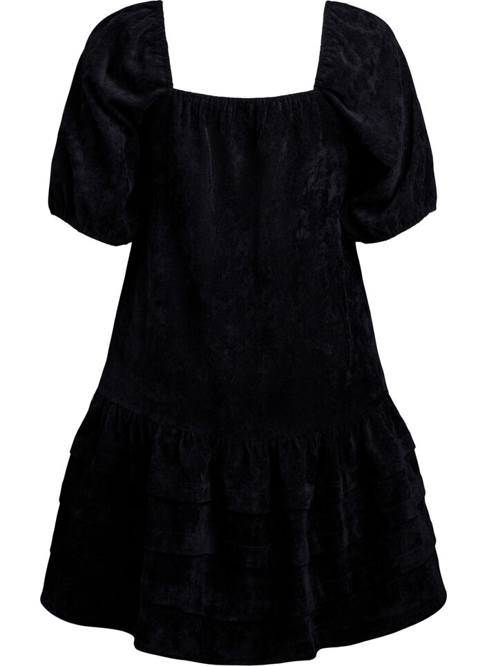 Short corduroy dress with square neckline, Black, Packshot image number 1