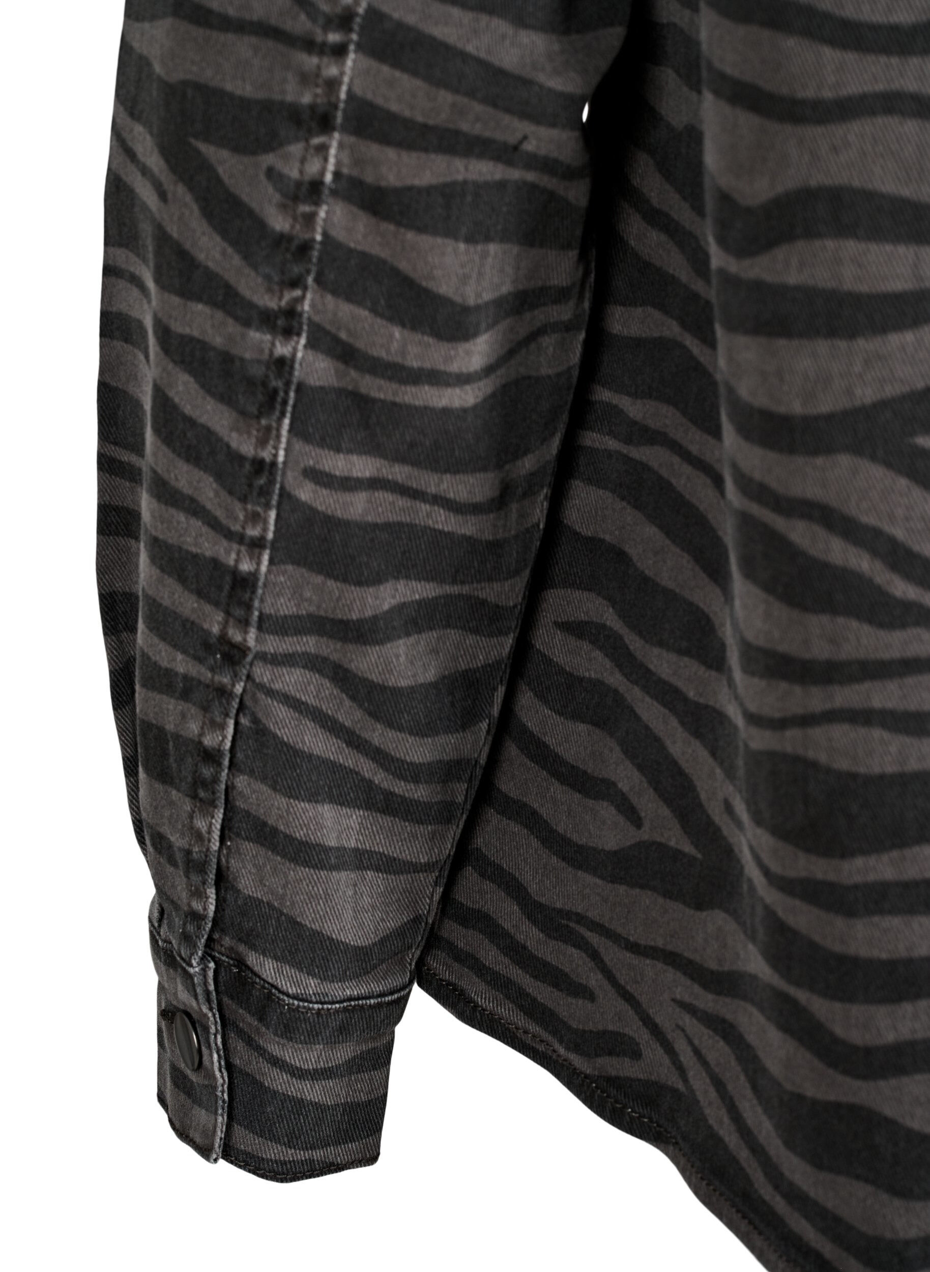 Zizzifashion Zebra print denim shirt with buttons, Black, Packshot image number 3