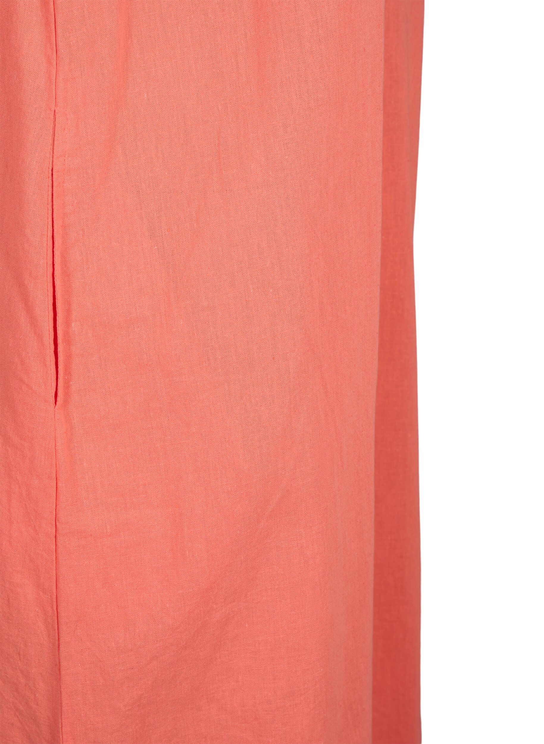 Zizzifashion Sleeveless cotton blend dress with linen, Living Coral, Packshot image number 3