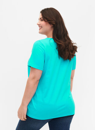Cotton t-shirt with print, Turquoise SUN, Model image number 1