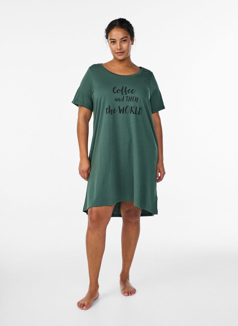 Short-sleeved nightgown in organic cotton, Green, Model image number 1