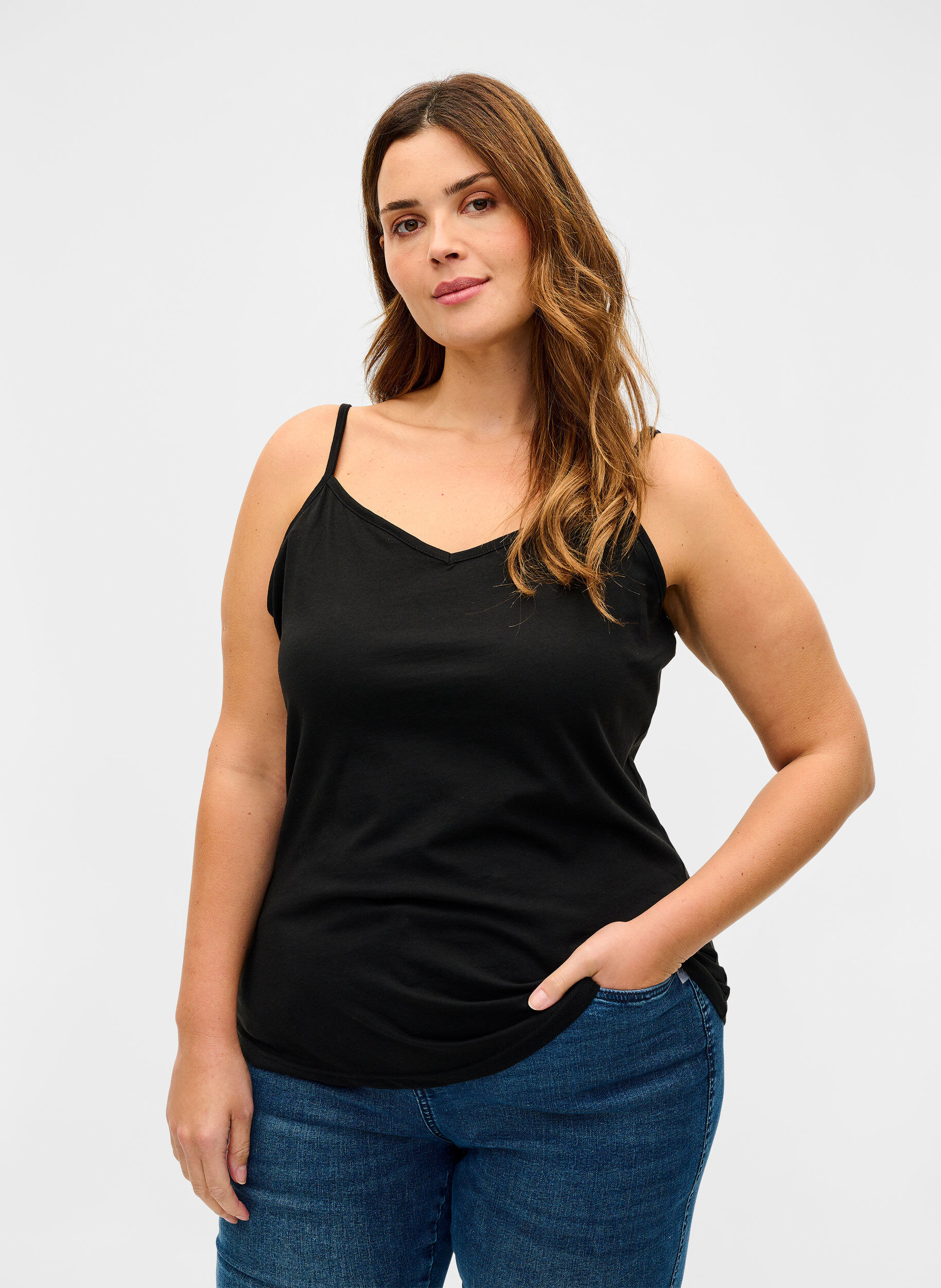 Zizzifashion Cotton basic top 2-pack, Black/Navy B, Model image number 1