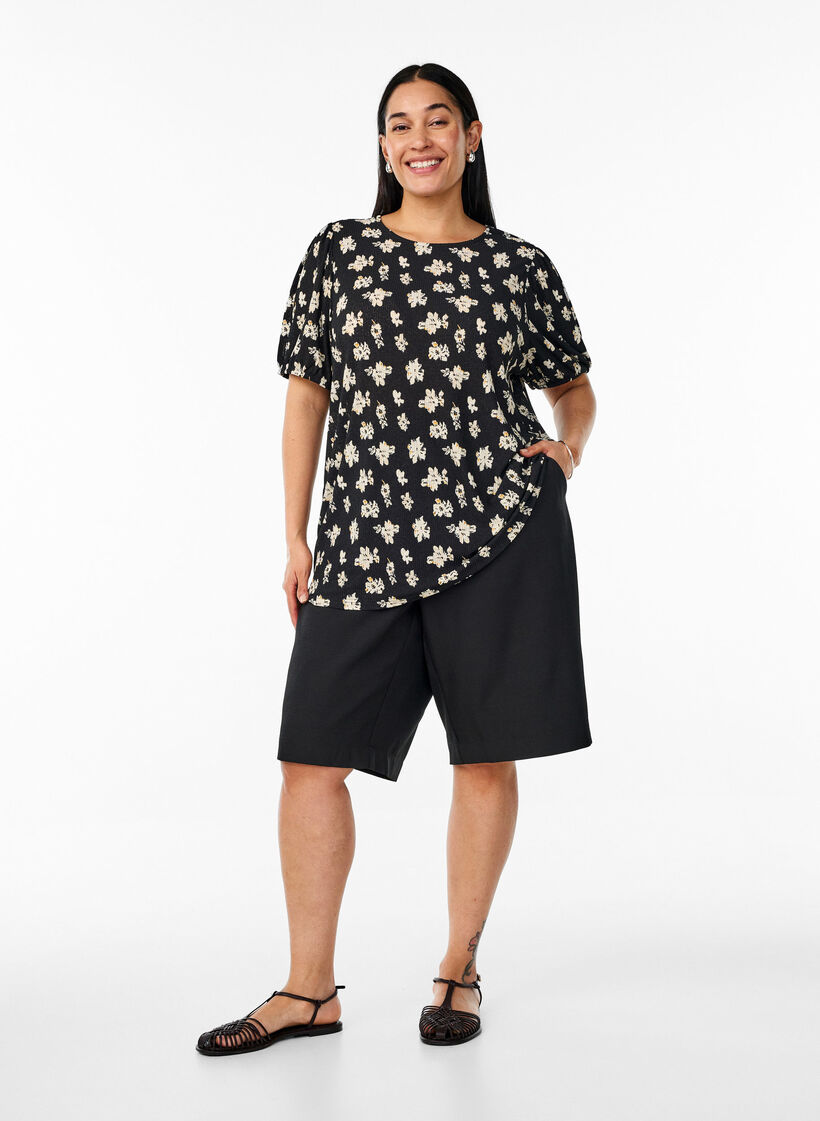 Patterned blouse with short sleeves, Black, Model image number 1